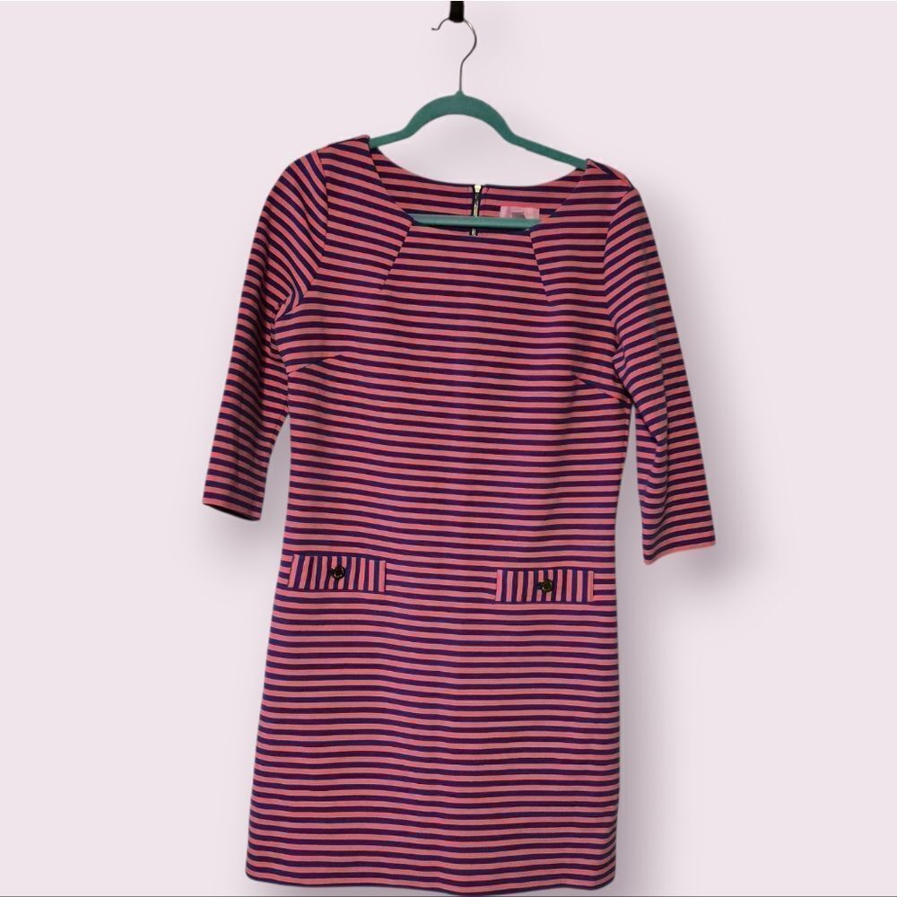 Lilly Pulitzer Womens Size Large Charlene Striped Sheath Dress Pink Pockets Work - Picture 1 of 4